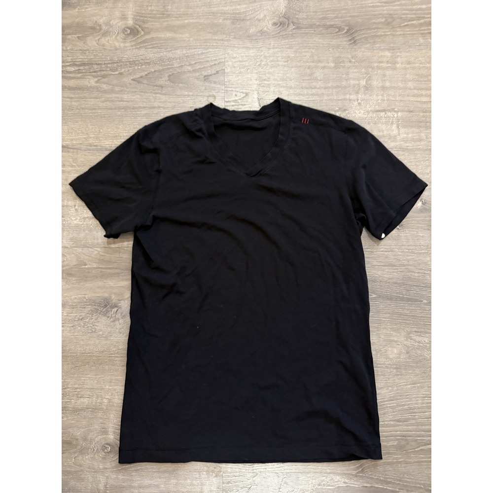 Lululemon The Fundamental Tee Short Sleeve T-Shirt V Neck Black Mens L Cotton